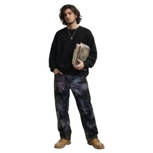 Sears roebuck & co. jeans custom Straight black denim Purple gray yellow 34 x 32